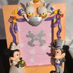 Disney Just Married Photo Frame RARE Mickey, Minnie, Hughie, Duey Never Used